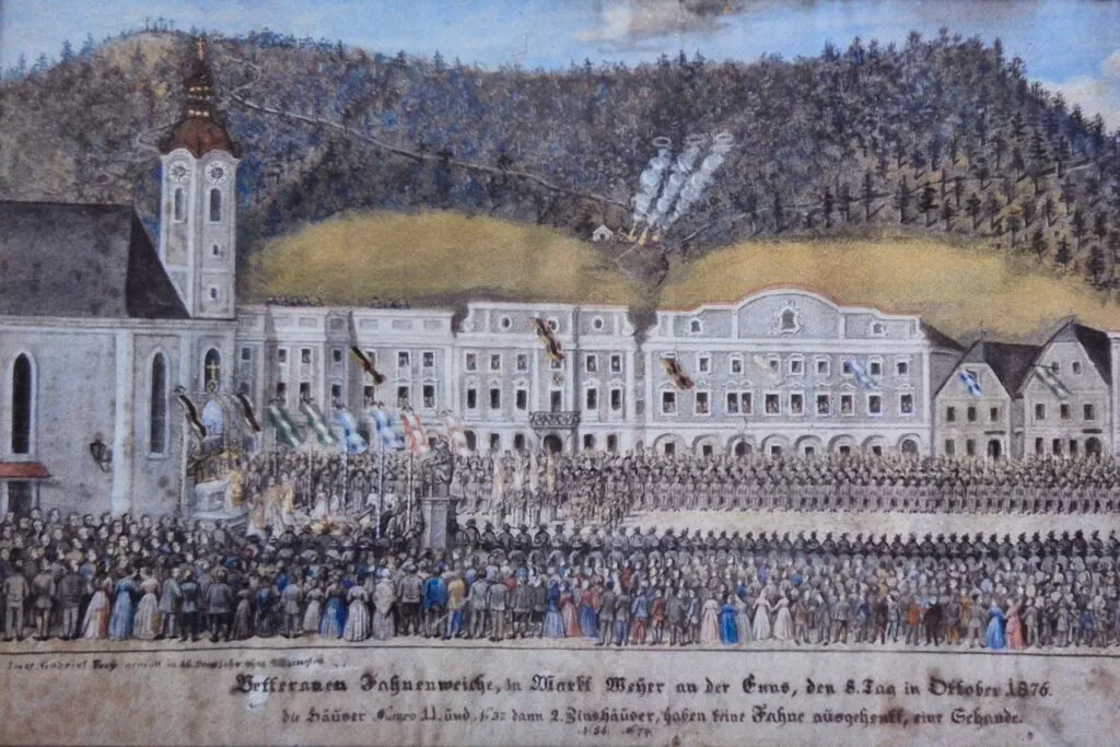 Dieses Bild von Josef Gabriel Frey dokumentiert die vor Errichtung der Kreuzberganlagen bestehenden Wege, 1817